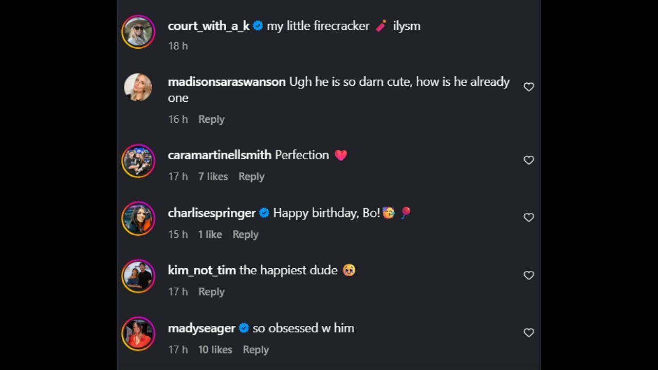 Screenshot of Cara Smith, Charlise Springer and Madisyn Seager's comments on Kourtney Turner's Instagram post (Image from - Instagram.com/@Instagram.com/@court_with_a_k)